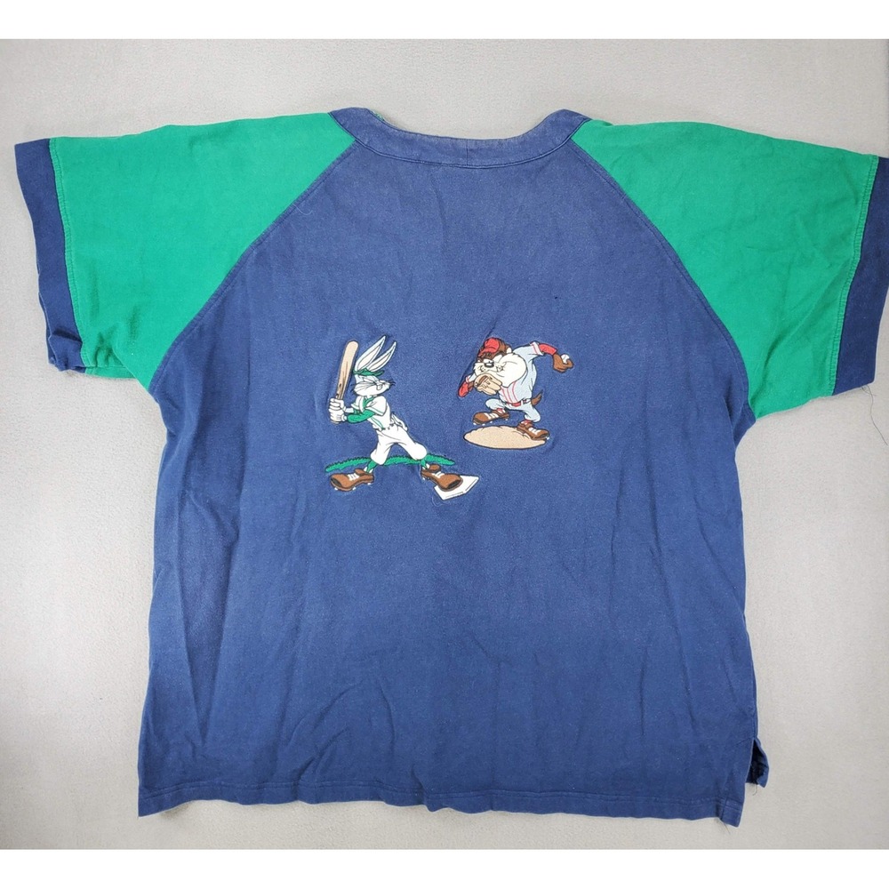 Acme Clothing Co Baseball Jersey Men XL‎ Blue Green Vintage Looney Tunes Taz XL